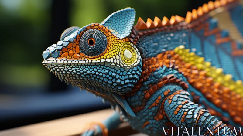 Azure and Amber Clay Lizard: Anamorphic Artistry in Wood Sculpture AI Image