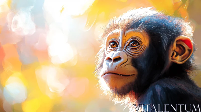 AI ART Young Monkey with Warm Abstract Backdrop