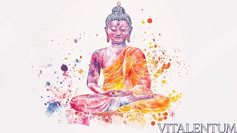 Meditative Buddha in Watercolor Hues AI Image