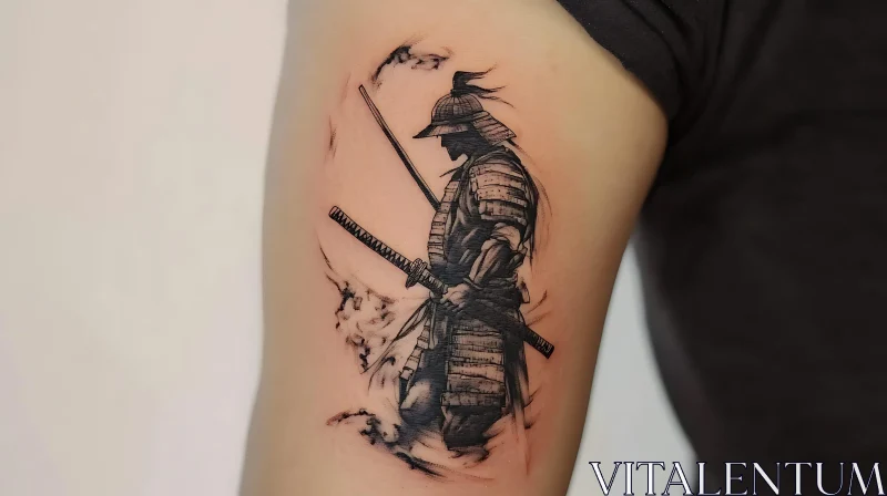 Monochrome Samurai Tattoo on Arm AI Image