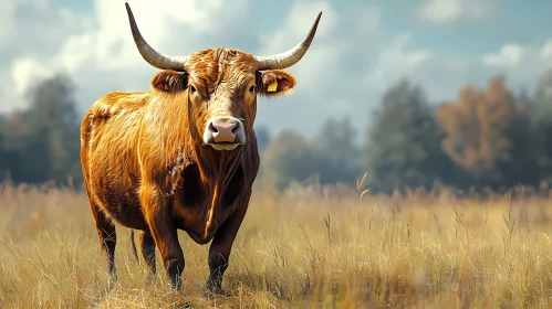 Regal Bull in Autumn Landscape