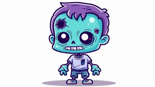Cartoon Illustration of Zombie Boy with Purple Hair