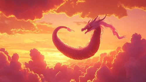 Dragon Soaring in a Sunset Sky