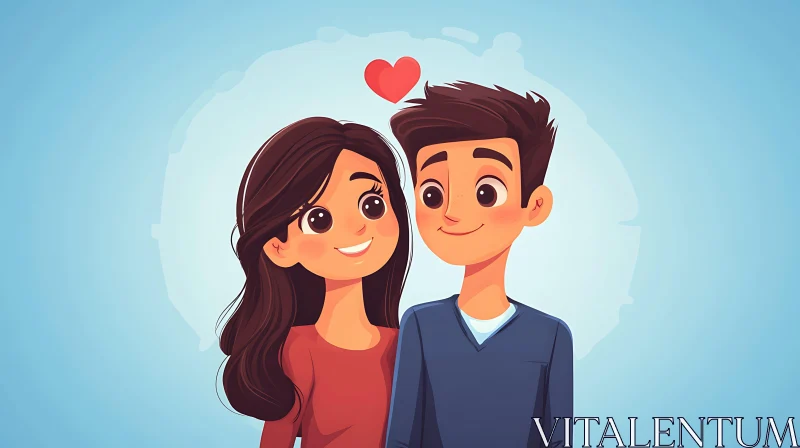 AI ART Whimsical Cartoon Lovers with Floating Heart