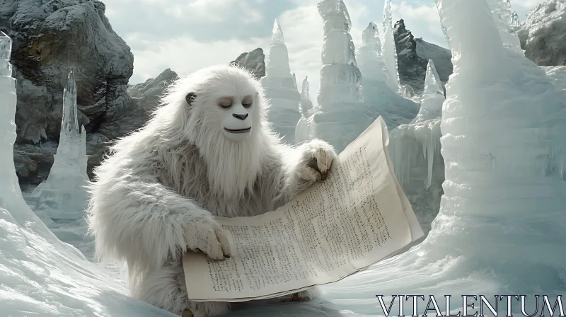 AI ART Abominable Snowman Reading Ancient Text