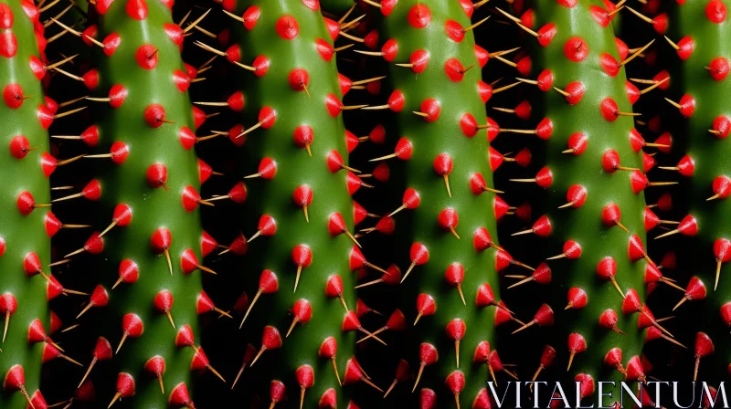 AI ART Detail-rich Close-up of Green and Red Cactus Against Black Background