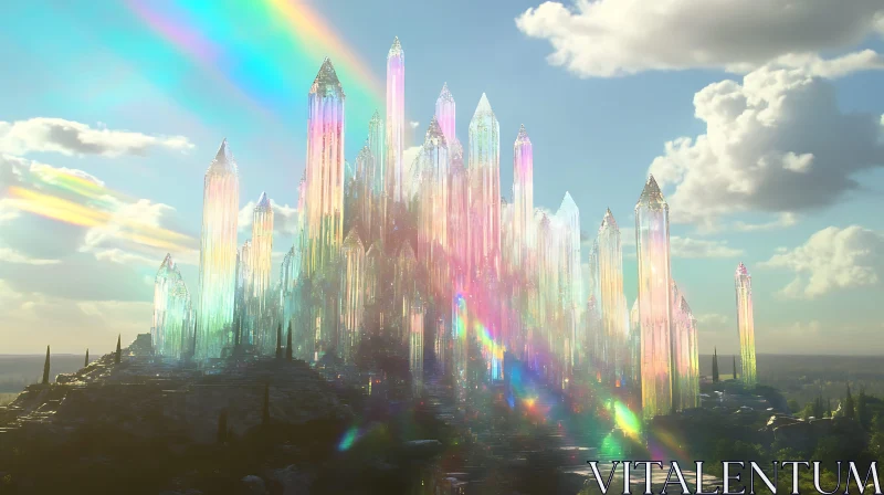 AI ART Iridescent Crystal City Under Rainbow Sky