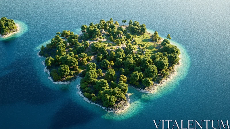 Aerial Island with Dense Foliage and Turquoise Waters AI Image