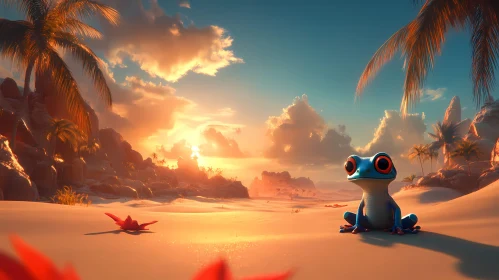 Tropical Beach Sunset with Frog