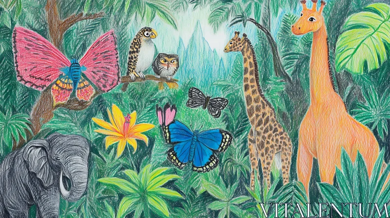 Vibrant Jungle Wildlife Illustration AI Image