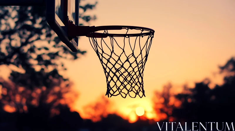 Sunset Game: A Basketball Silhouette AI Image