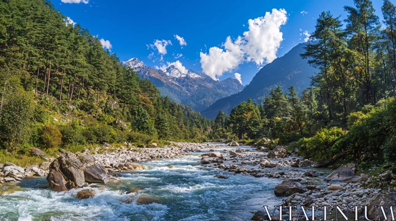 Scenic Mountain River Landscape AI Image