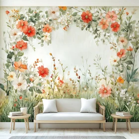 Floral Wall Art in Cozy Living Room
