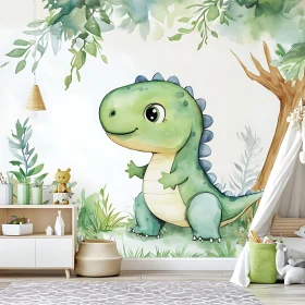 Cute Green Dinosaur Wall Art for Kids Room