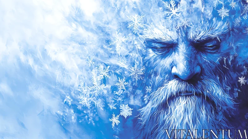 AI ART Frozen Man with Snowflakes Portrait