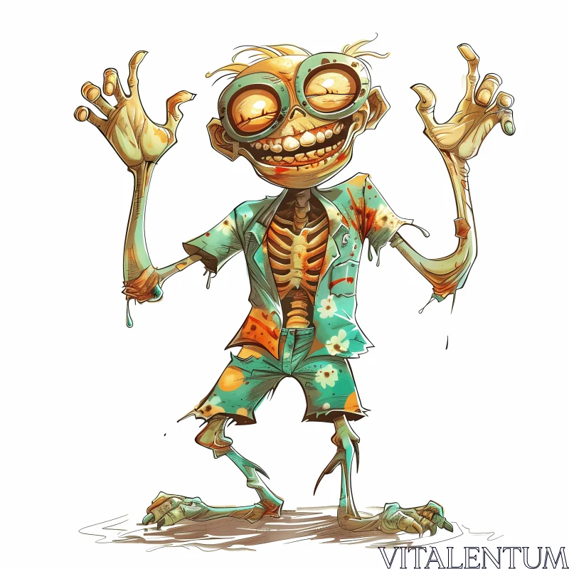 Friendly Zombie Cartoon Illustration AI Image