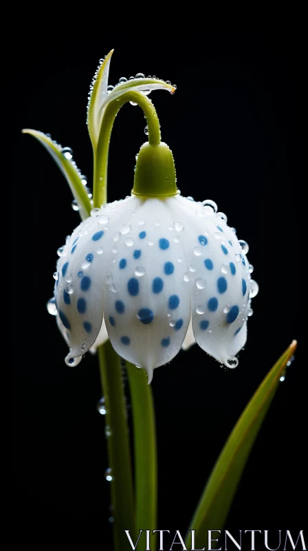 Icy White Flower with Blue Spots: A Nature-Inspired Spectacle AI Image