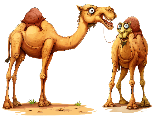 Illustration of Two Cartoon Camels with Saddles POD Design