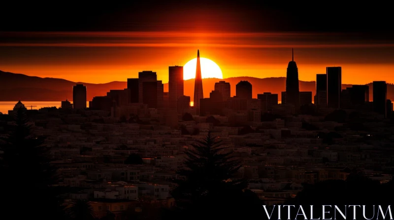 Majestic Sunset Over City Skyline and Mountains - San Francisco Renaissance Inspired AI Image