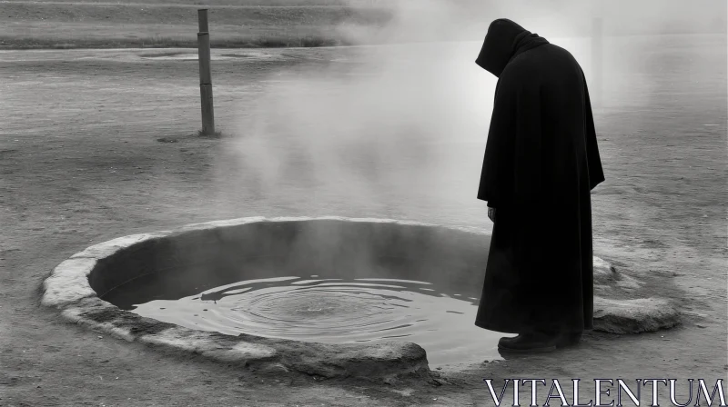 Mysterious Figure by the Enigmatic Hot Spring AI Image