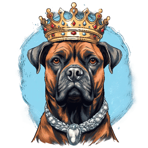 POD Design Regal Boxer Dog in Crown and Pearls - Digital Art