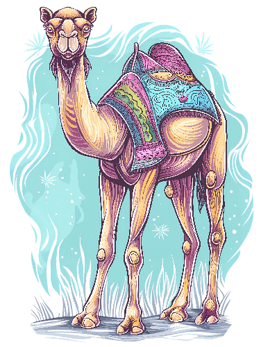 POD Design Vector Illustration of a Saddled Camel on a Transparent Background