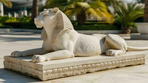 White Marble Lion Statue - Majestic and Detailed Sculpture