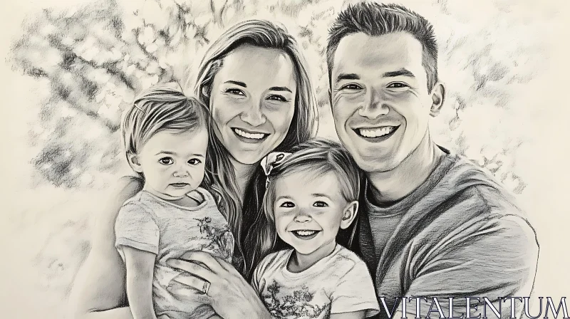 Family Bond: A Charcoal Drawing AI Image