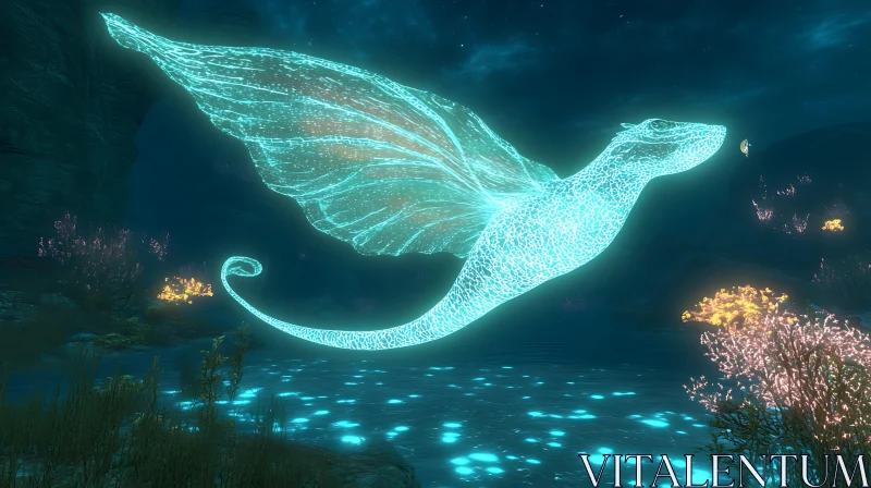 Glowing Winged Being in Water Scene AI Image