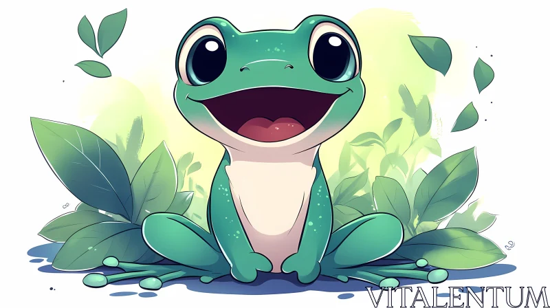 Happy Cartoon Frog Illustration AI Image