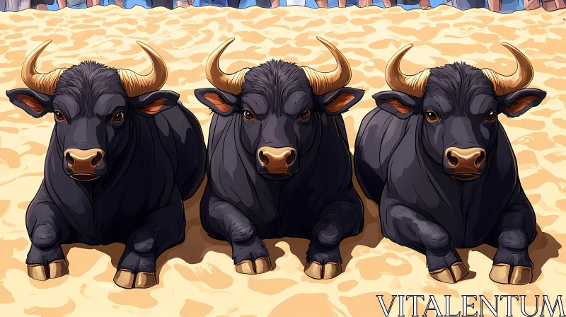 Resting Bulls Illustration AI Image