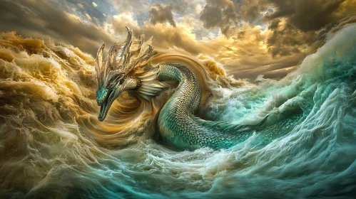 Fantasy Dragon in Stormy Seas