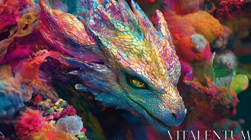 AI ART Iridescent Dragon of the Coral Depths