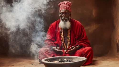 Contemplation in Red: A Meditative Portrait