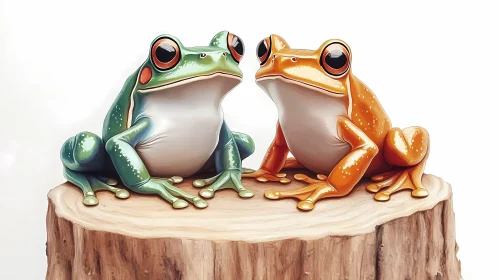 Frog Pair on Wooden Surface