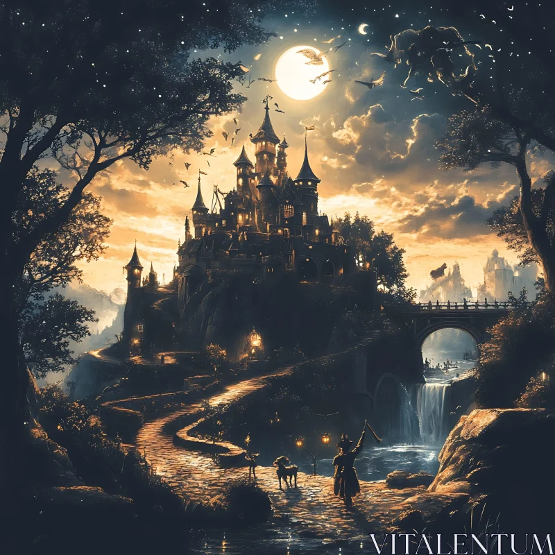 AI ART Moonlit Castle Landscape