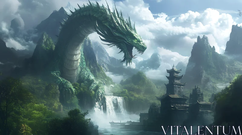 AI ART Dragon and Waterfall