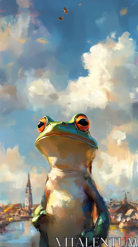 Surreal Frog in Artistic Landscape AI Image