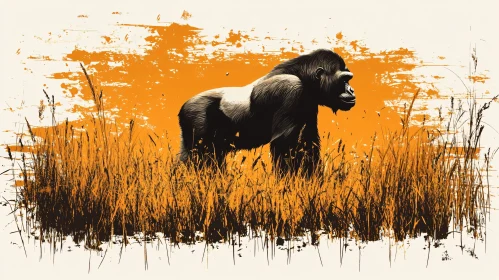 Gorilla in Vibrant Orange Scene