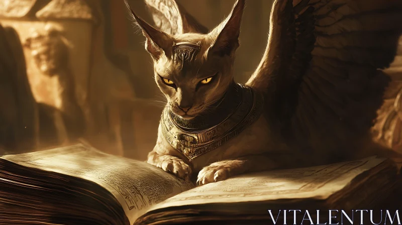 Mystical Feline with Golden Wings AI Image