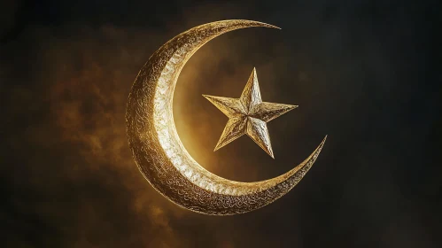 Golden Crescent and Star Art