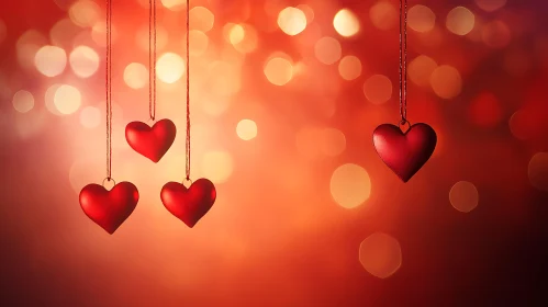 Floating Red Hearts with Bokeh Background