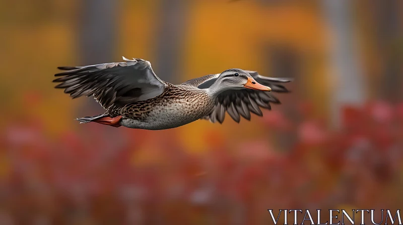 Autumn Flight of a Duck AI Image