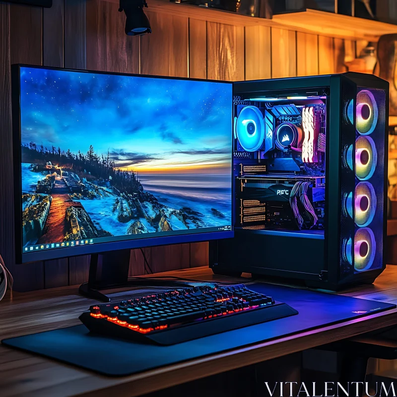 High-Performance Gaming PC with RGB Lights AI Image