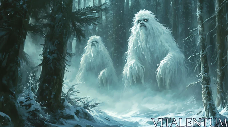 AI ART Snowy Forest with Mysterious Yetis