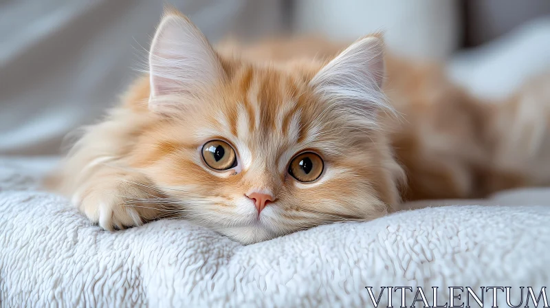 Charming Ginger Kitten on White Blanket AI Image