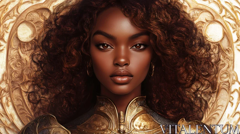 Portrait of Woman in Golden Armor AI Image