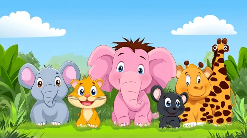 Cute Jungle Animals in Cartoon Style