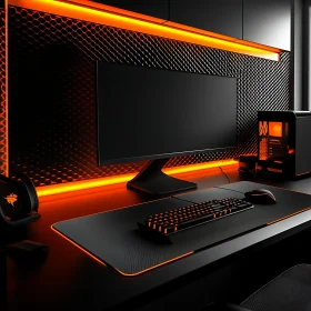 High-Tech Gaming Desk with Orange LEDs