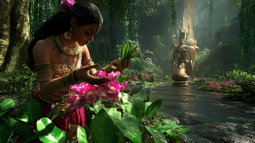 Woman in nature with flowers